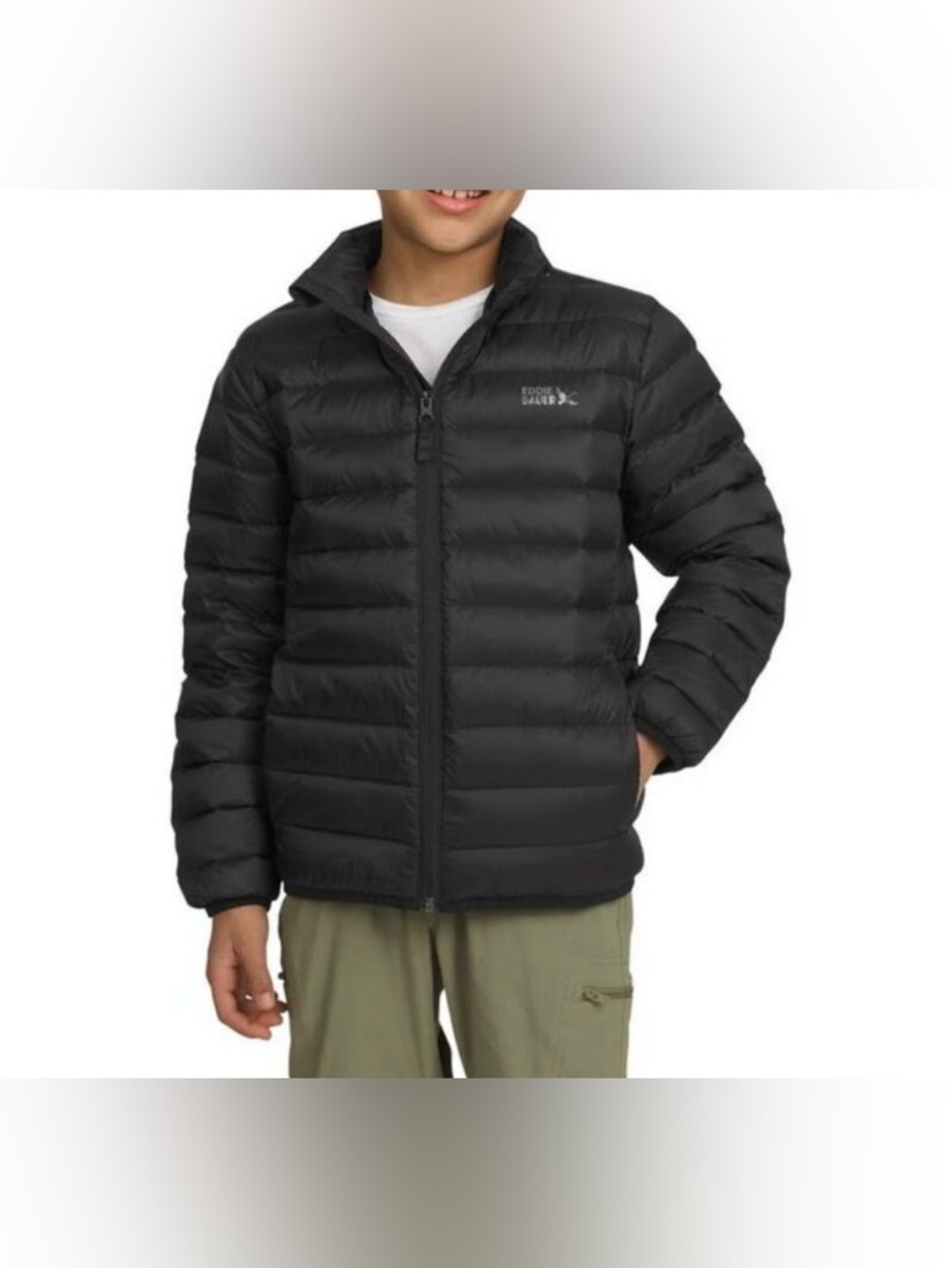 Eddie Bauer Kids' Black Nylon Zip Down Filled Packable Puffer Jacket Large NWT
